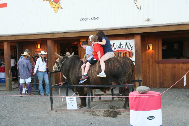 Trip (183).JPG - At the Cody, Wyoming rodeo you could sit on "Hollywood" the bull and have your picture made.
